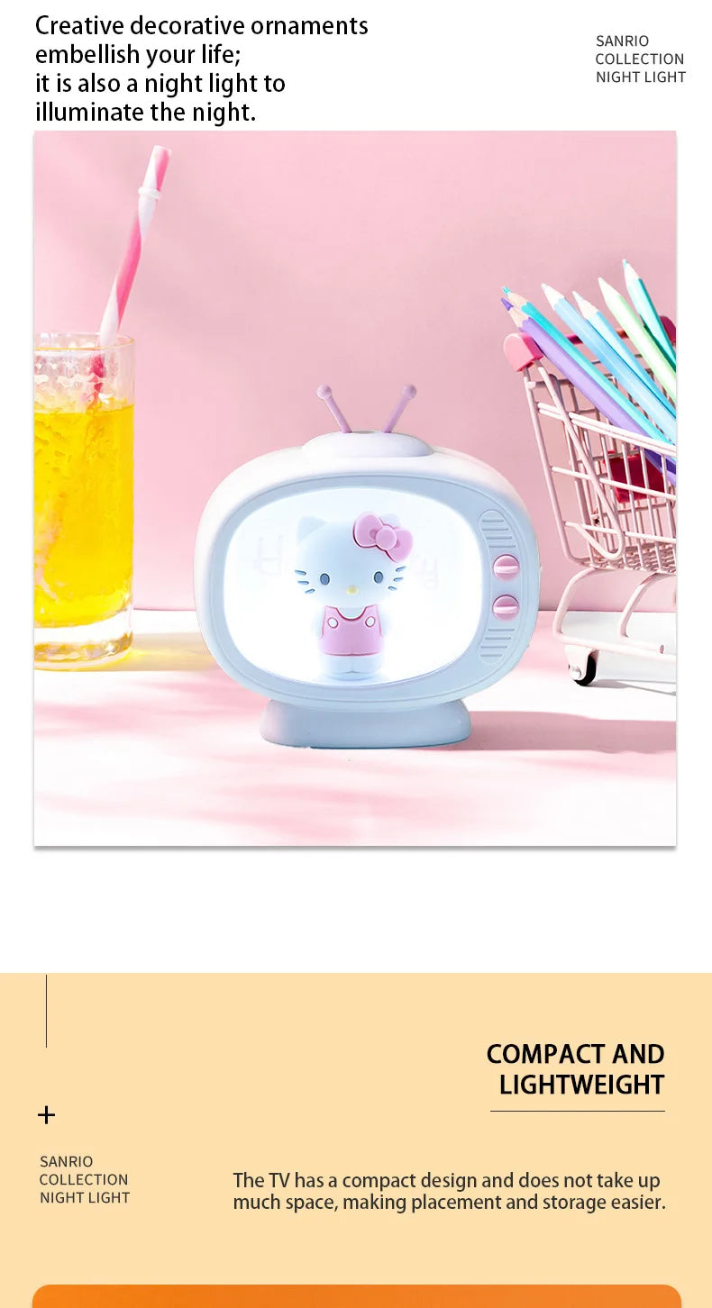 MINISO Sanrio Mini TV Nightlight Hello Kitty Sleep Light Kawaii Sleep Light Desktop TV Model Decoration Anime Collectible Dolls