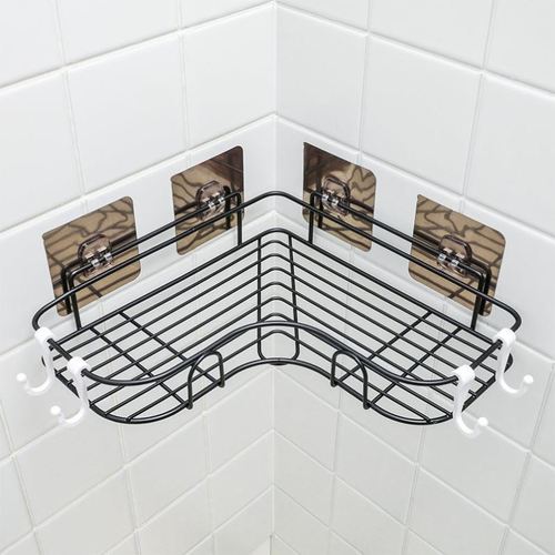 Iron Bathroom Shelf Shower Wall Mount Shampoo Storage Holder With Suction Cup No Drilling Kitchen Storage Bathroom Accessories
