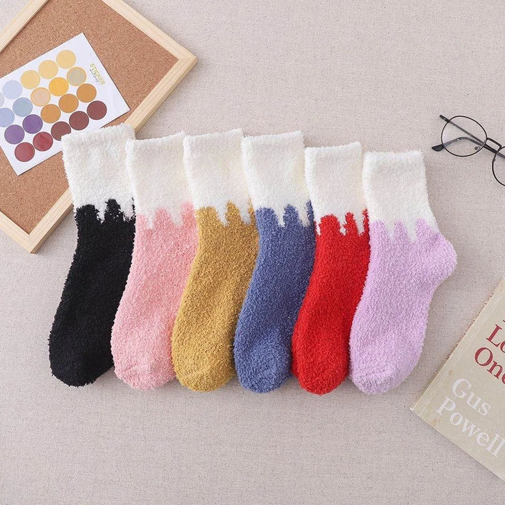 5 Pairs New Three-dimensional Ear Embroidery Cat Claw Coral Fleece Socks Cartoon Cat Confinement Warm Women Sleeping Socks