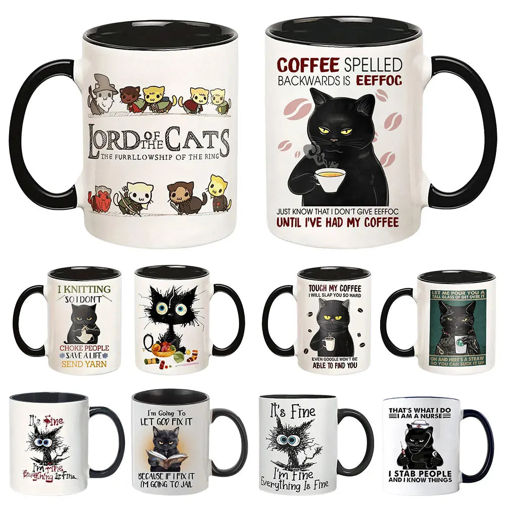 11oz Lord Of The Cats Mug The Furrllowship Of The Ring Cat Lovers Coffee Mug Ceramic Tea Cup for Coffee, Tea and Hot Drinks Gift