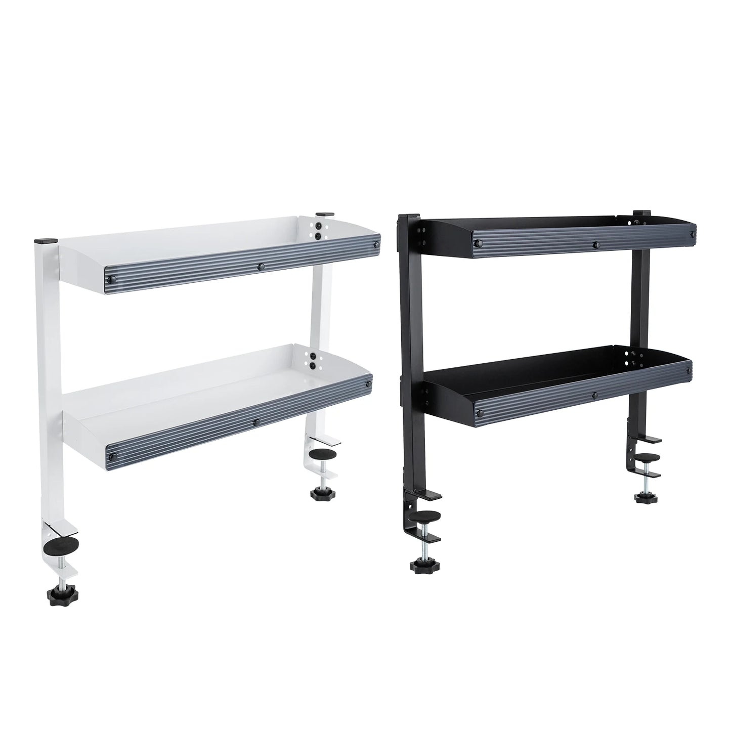 2-Tier Clamp-on Desk Shelf Space-saving Holder Shelving with Adjustable Storage Tray Black/White