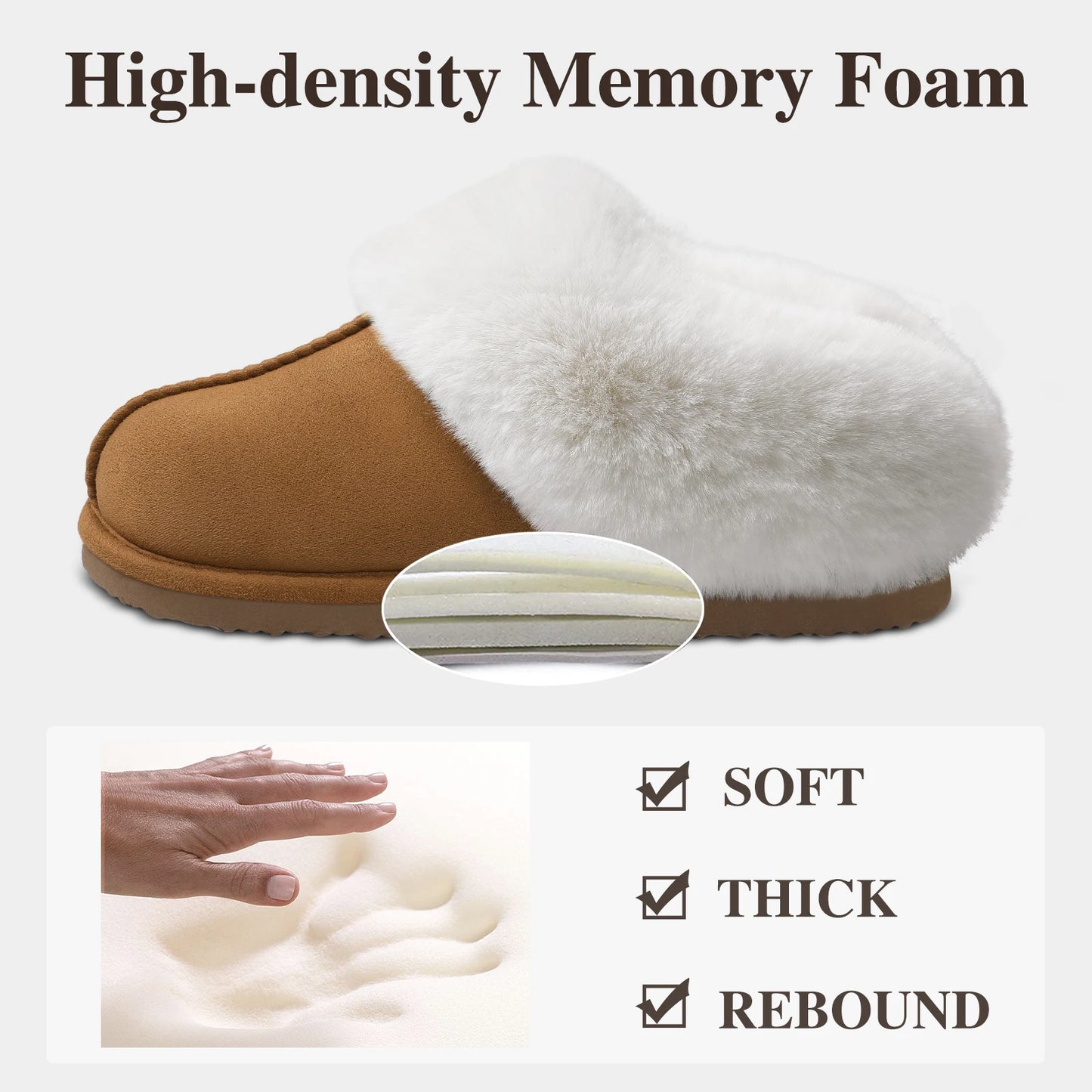 Comwarm Fashion Suede Fur Slippers For Women Winter Fluffy Faux Fur Collar Plush Home Slippers Indoor Outdoor Furry Cotton Slide
