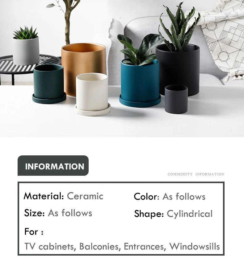Flower Plant Pot Colorful Ceramic Flowerpot Nordic Style Succulent Planter Cylindrical Flower Pots With Hole Garden Decoration