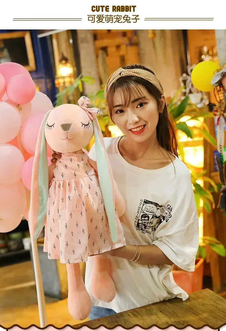 New 35cm Long Ears Cute Rabbit with Bow Doll Baby Soft Plush Toy Sleeping Stuffed Animal Baby Appease Gift for Infants Doll
