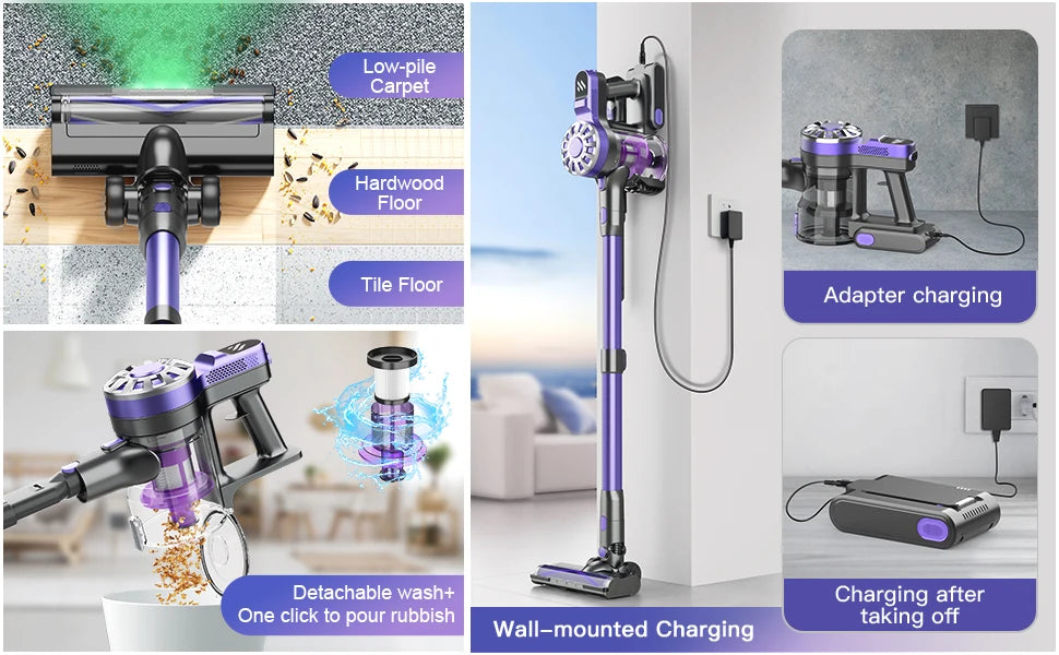 Cordless Vacuum Cleaner, Cordless Stick Vacuum Cleaner 38000PA Powerful Suction, Recahrge Battery, 6 in 1 Lightweight andQuiet