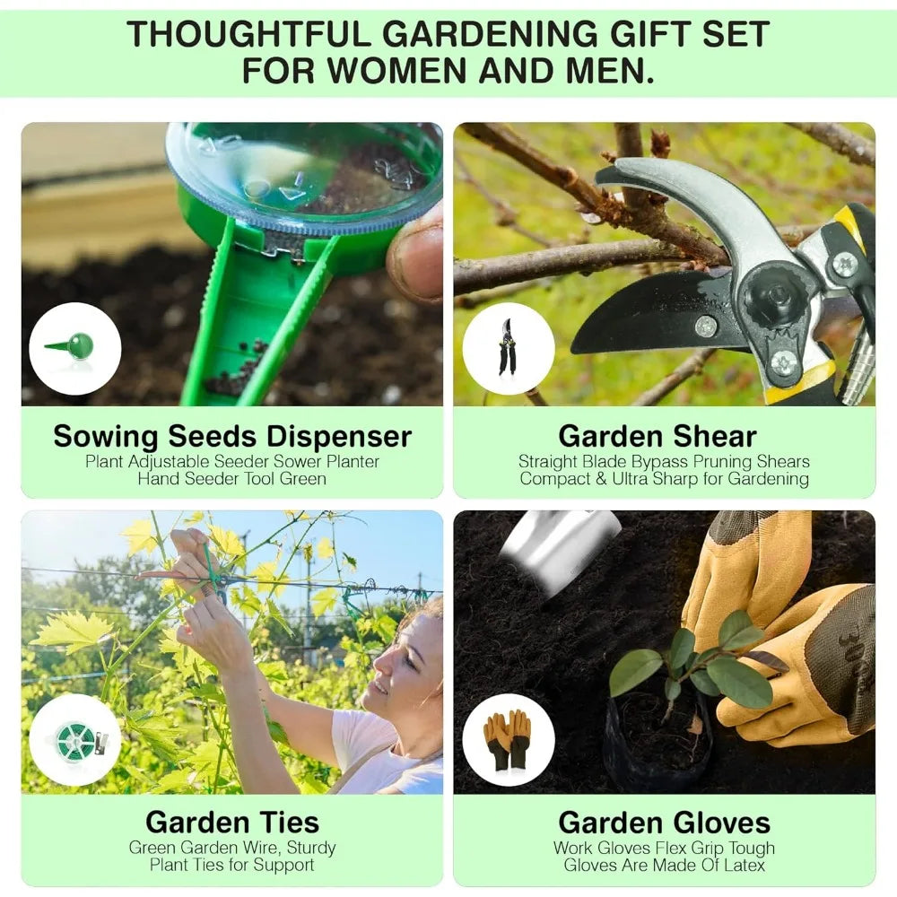 Garden Tools Set – Premium Stainless Steel Gardening Hand Tools with Solid Beechwood Handle – Gardening Kit with Rake, Shovel