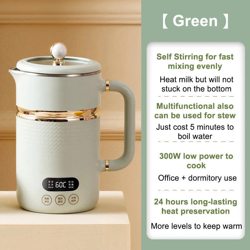 110V/220V Electric Kettle Thermal Stew Porridge Cooker Cup Soup Milk Heater Automatic Self Stirring Magnetic Mug Mixer Blender
