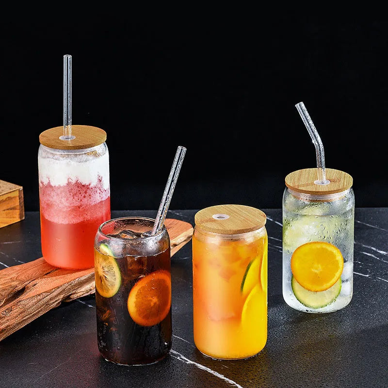 Multifunctional Bamboo Lid Glass, 16oz High Borosilicate Cola Cup, High Temperature Resistant Glass, Milk Tea Cup, Beverage Cup