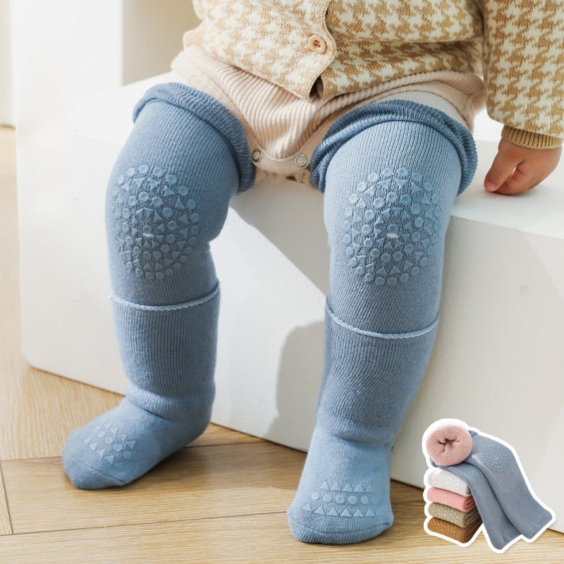 Baby Crawling Knee Pads Socks Set Spring Autumn Infant Floor Anti Slip Sock Knee Protector for Girl Boy Solid Color Toddler Item