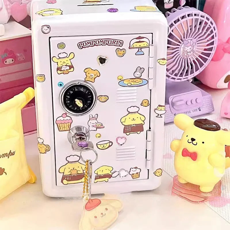 Sanrio My Melody Cinnamoroll Piggy Bank Cartoon Anime Hello Kitty Pochacco Pompom Purin Cute Mini Key Safe Deposit Children Toys