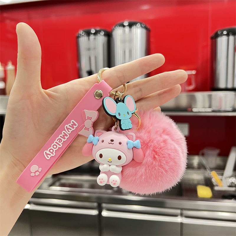 Kawaii Hello Kitty Keychain Sanrio Anime Cartoon Melody Kuromi Cinnamoroll Toys Cute Pendant Dolls Car Key Ring Girl&Child Gifts
