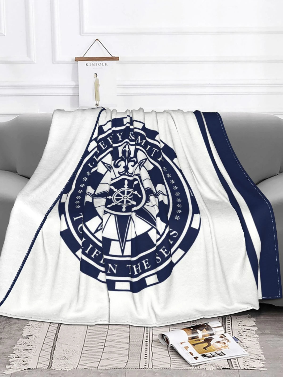 Blue Nautical Upholstery Blankets Soft Flannel Blankets Bed Blankets Breathable Thermal Bedding & Travel Blankets Customizable