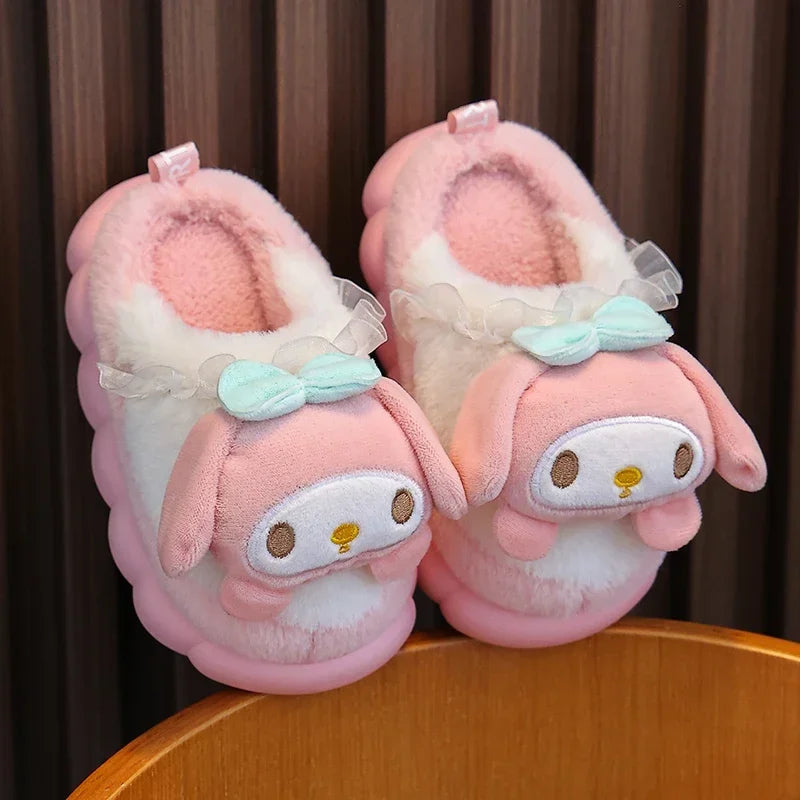 2024 New Winter Warm Cute Cartoon Indoor Mule Soft Non-slip Fluffy Slippers For Kids Teen Boys Girls Children Home Cotton Shoes