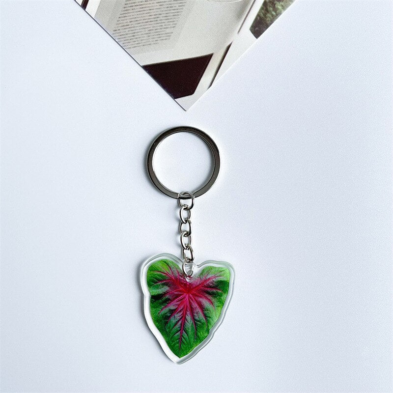 Rare Plant Acrylic Leaf Keychain Adasonii Leaf Foliage Key Chain Anthurium Plant Mom Gift Accessories for Car Keys Bag Charm