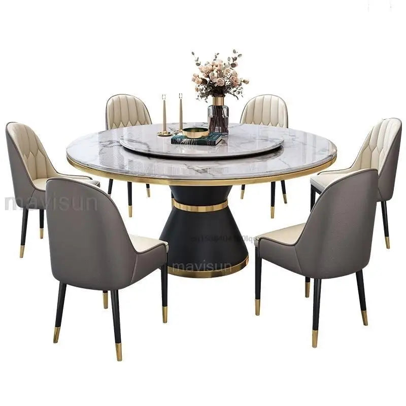 Light Luxury Marble Dining Table And Chair Combination Modern Minimalist Small Apartment Round Dining Table With Turntable