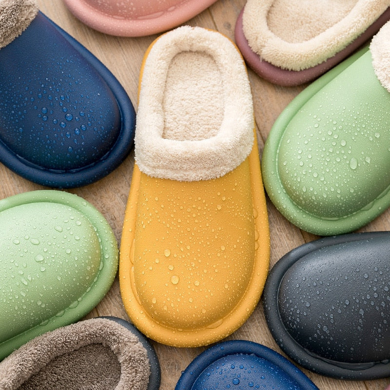 Waterproof Indoor Slippers Women Men Winter Home Floor Shoes Warm Plush Removable Insole Lovers Kitchen Working Slipper SH472