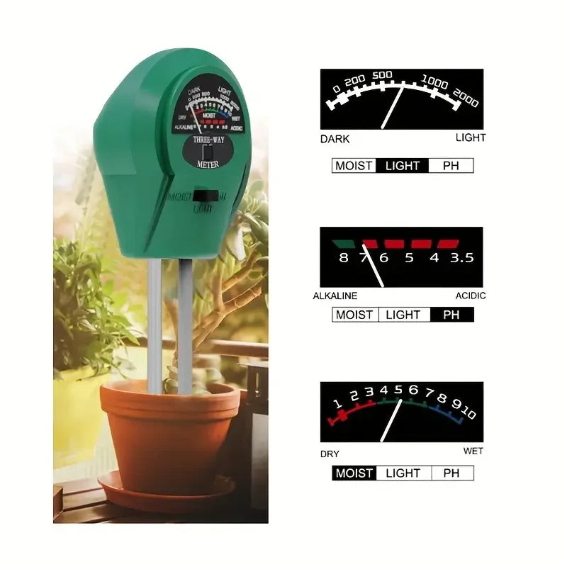 3 in 1 Soil PH Meter Flower Pot Hygrometer Soil Tester Plants Growth Moisture Light Intensity Meter Instrument Garden Plant Tool