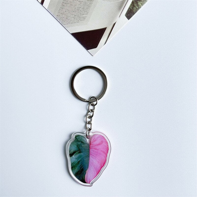 Rare Plant Acrylic Leaf Keychain Adasonii Leaf Foliage Key Chain Anthurium Plant Mom Gift Accessories for Car Keys Bag Charm