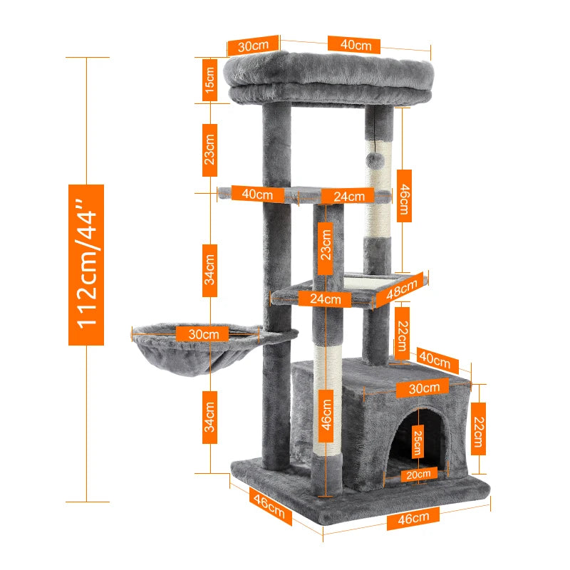 Free Shipping Multi-Level Cat Tree For Cats With Cozy Perches Stable Cat Climbing Frame Cat Scratch Board Toys Gray&Beige