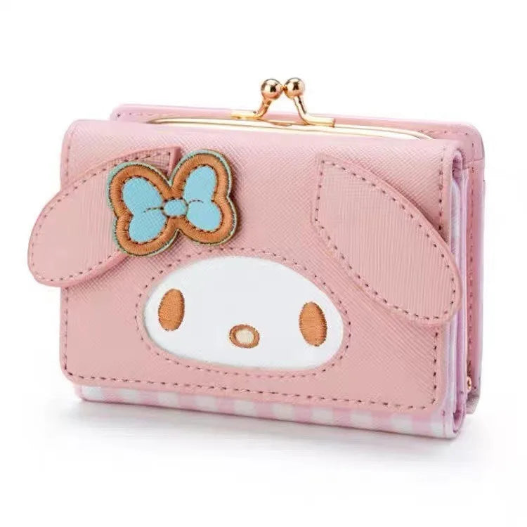 Sanrio Hello Kitty Bag Kawaii Cinnamoroll My Melody Kuromi Casual Fashion PU Leather Wallet Cute Folding Light Card Bag New 2024