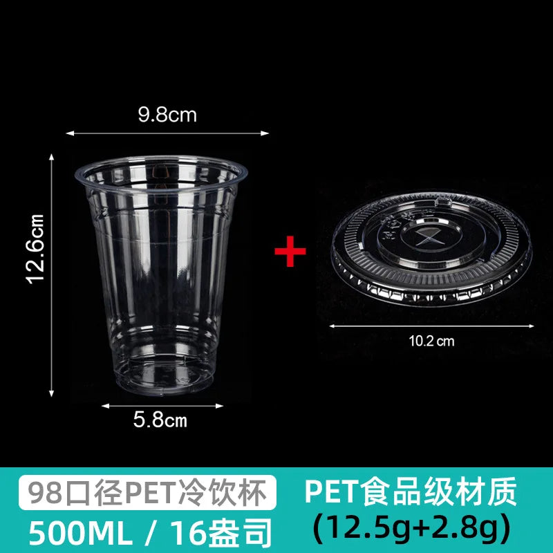 20/50PCS Transparent Milk Tea Cups with Lids Disposable Plastic Cups Fruit Juice Coffee Sand Ice Cream Beverage Containers party