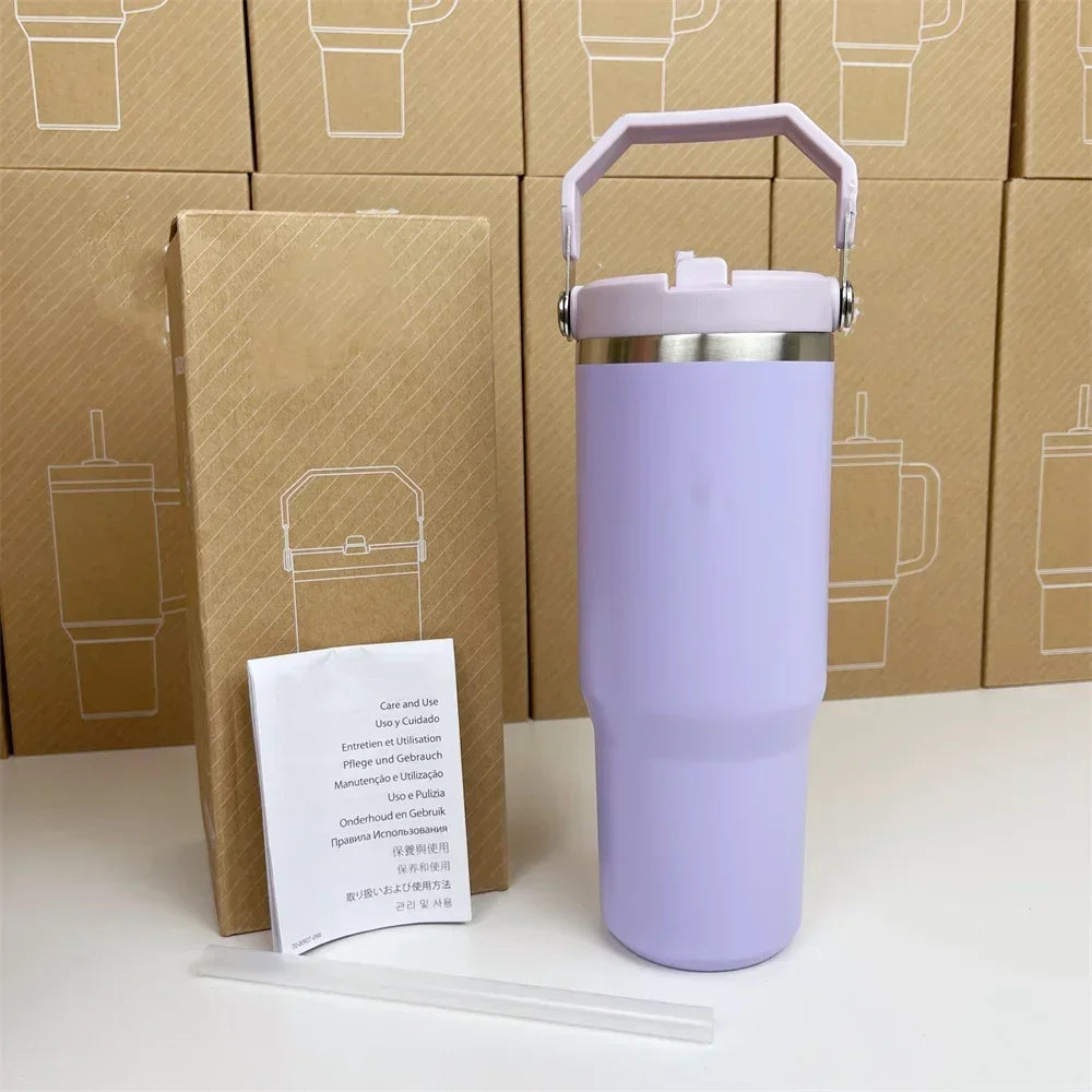 For Stanley 30oz Tumbler With Handle Straw Lid Stainless Steel Vacuum Insulated Car Mug Double Wall Thermal Iced Travel Cup Cafe
