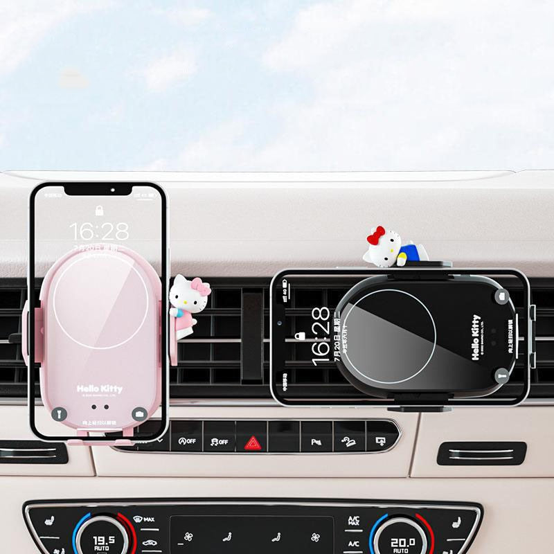 Sanrio Car Phone Holder Hello Kittys Accessories Kawaii Anime Car Wireless Charger Navigation Support Bracket Toys Girls Gift