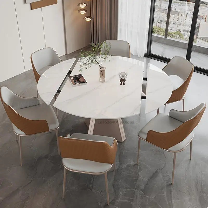 Luxury Dining Table Extendable Rotating Sintered Stone Desktop For 4 Or 6 People Home Furniture Versatile Round Kitchen Table