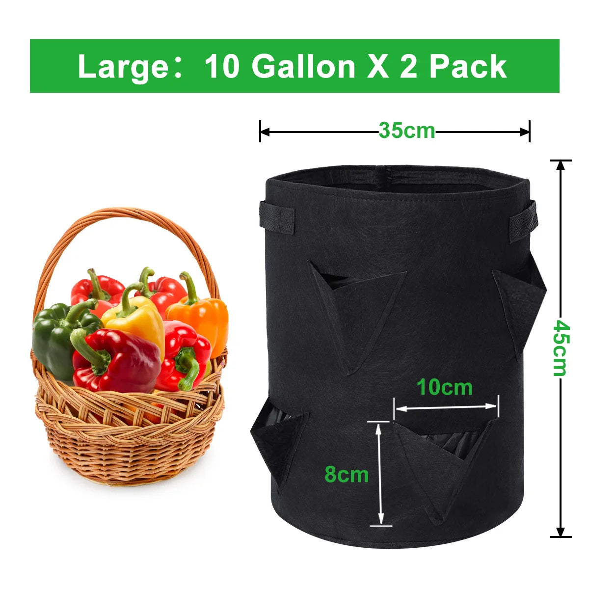 Upgrade Strawberry Grow Bags, 2/4/6 Pack 10 Gallon Planter with 8 Side Grow Pockets Breathable Growing Bag for Strawberries Grow