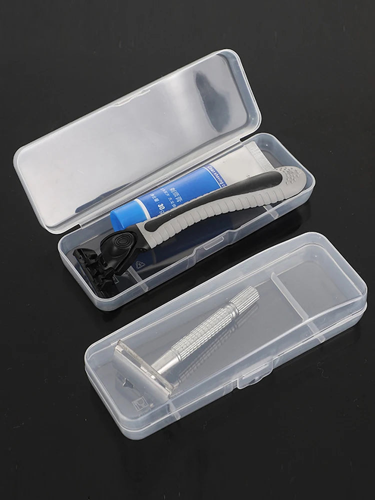 Portable Travel Men's Razor Case Shaving Machine Container Holder Shaver Box Transparent Plastic Razor Blades Storage Box