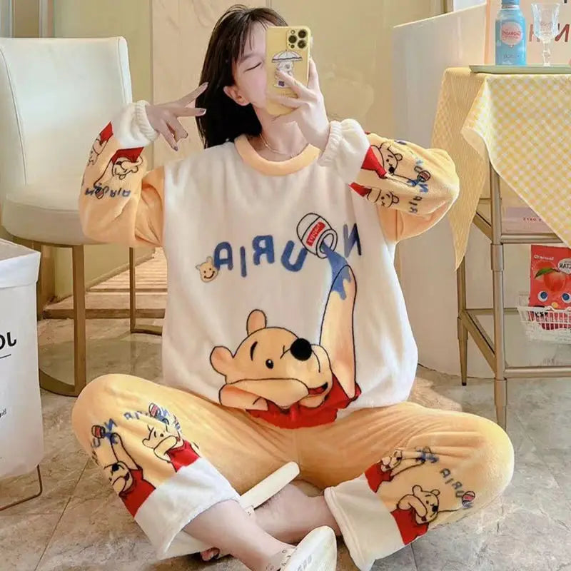 Hot Kawaii Hello Kitty Coral Velvet Pajamas Long-Sleeved Y2K Sanrio Tops Girls Pajama Pants Cute Cotton Jacket Casual Home Wear