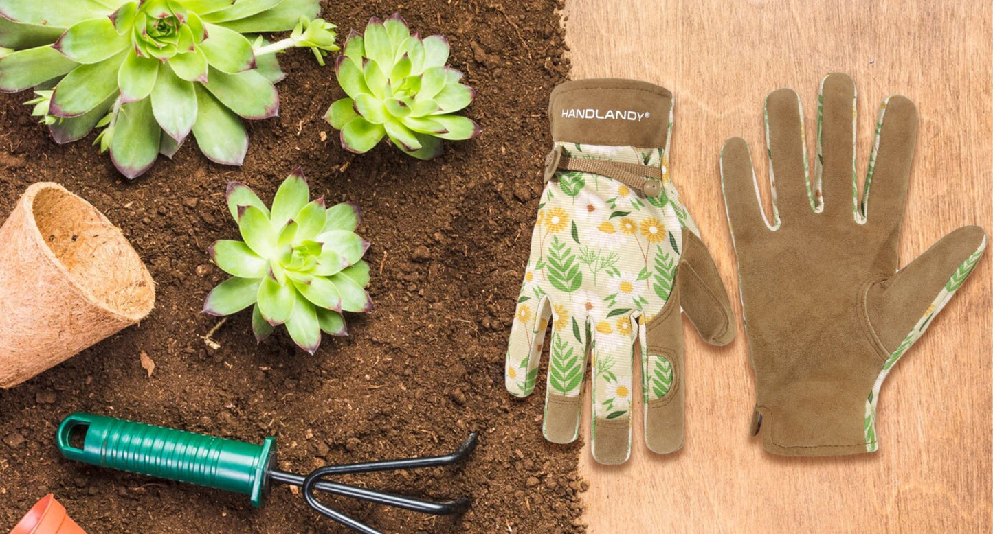 HANDLANDY Gardening Gloves for Women, Breathable Ladies Leather Garden Yard Gloves Best Gift for Gardeners