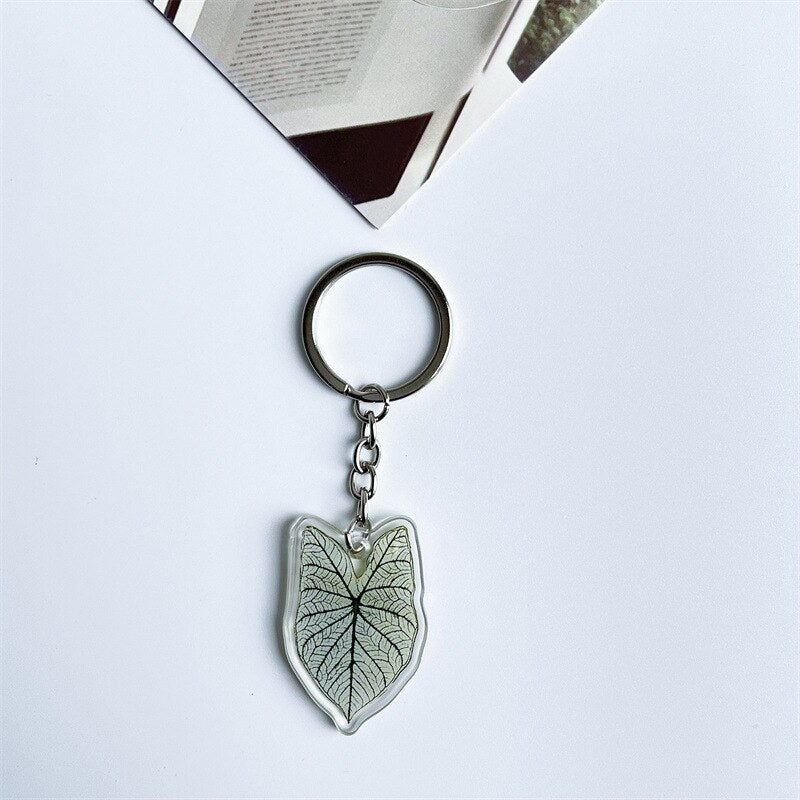 Rare Plant Acrylic Leaf Keychain Adasonii Leaf Foliage Key Chain Anthurium Plant Mom Gift Accessories for Car Keys Bag Charm