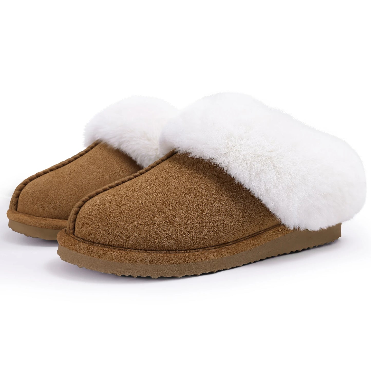 Shevalues Suede Plush Fur Slippers For Women Winter Fluffy Faux Fur Collar Soft Home Slippers Indoor Outdoor Furry Cotton Slides