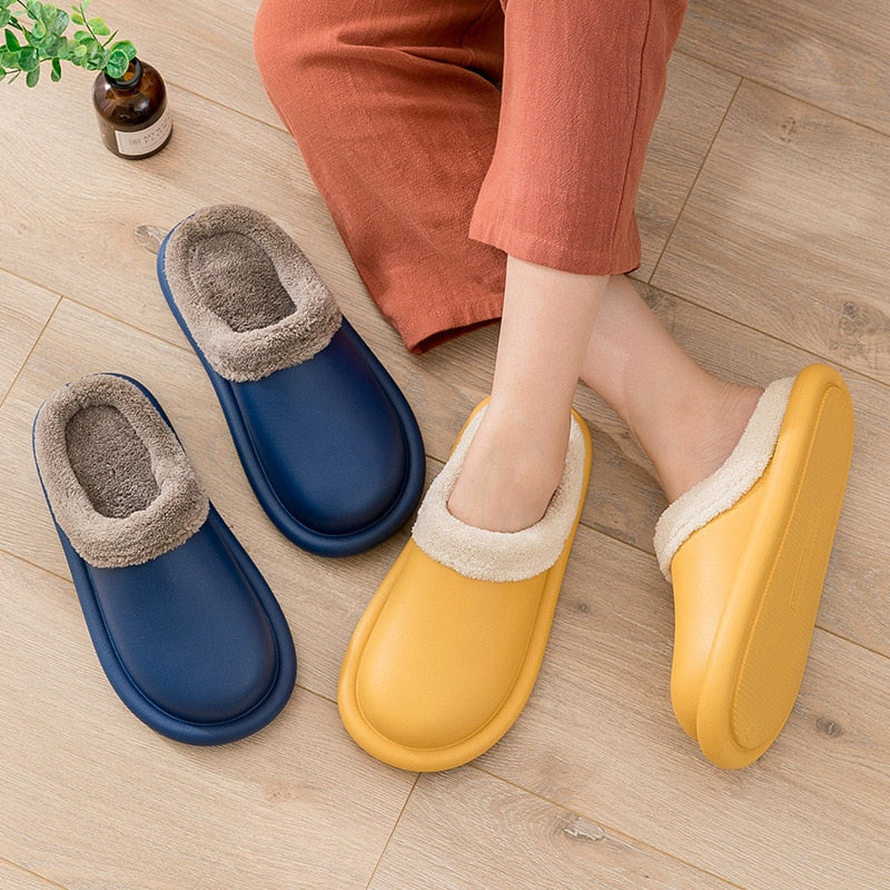 Waterproof Indoor Slippers Women Men Winter Home Floor Shoes Warm Plush Removable Insole Lovers Kitchen Working Slipper SH472