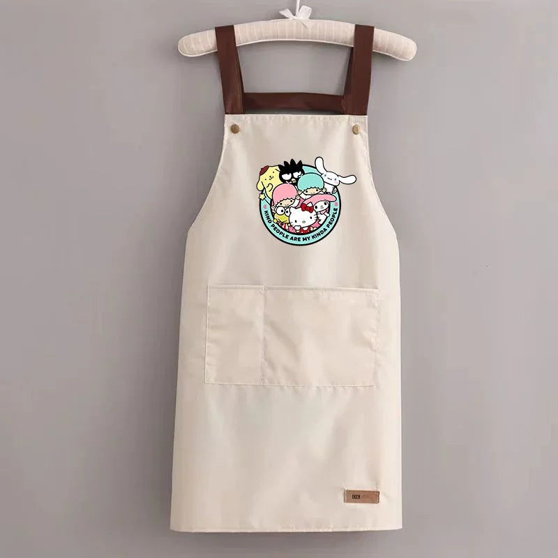 Sanrio Hello Kitty Kitchen Apron Waterproof Ladies Men Home Aprons Wipeable Oil Resistant Baking BBQ Restaurant Cafe Aprons Gift