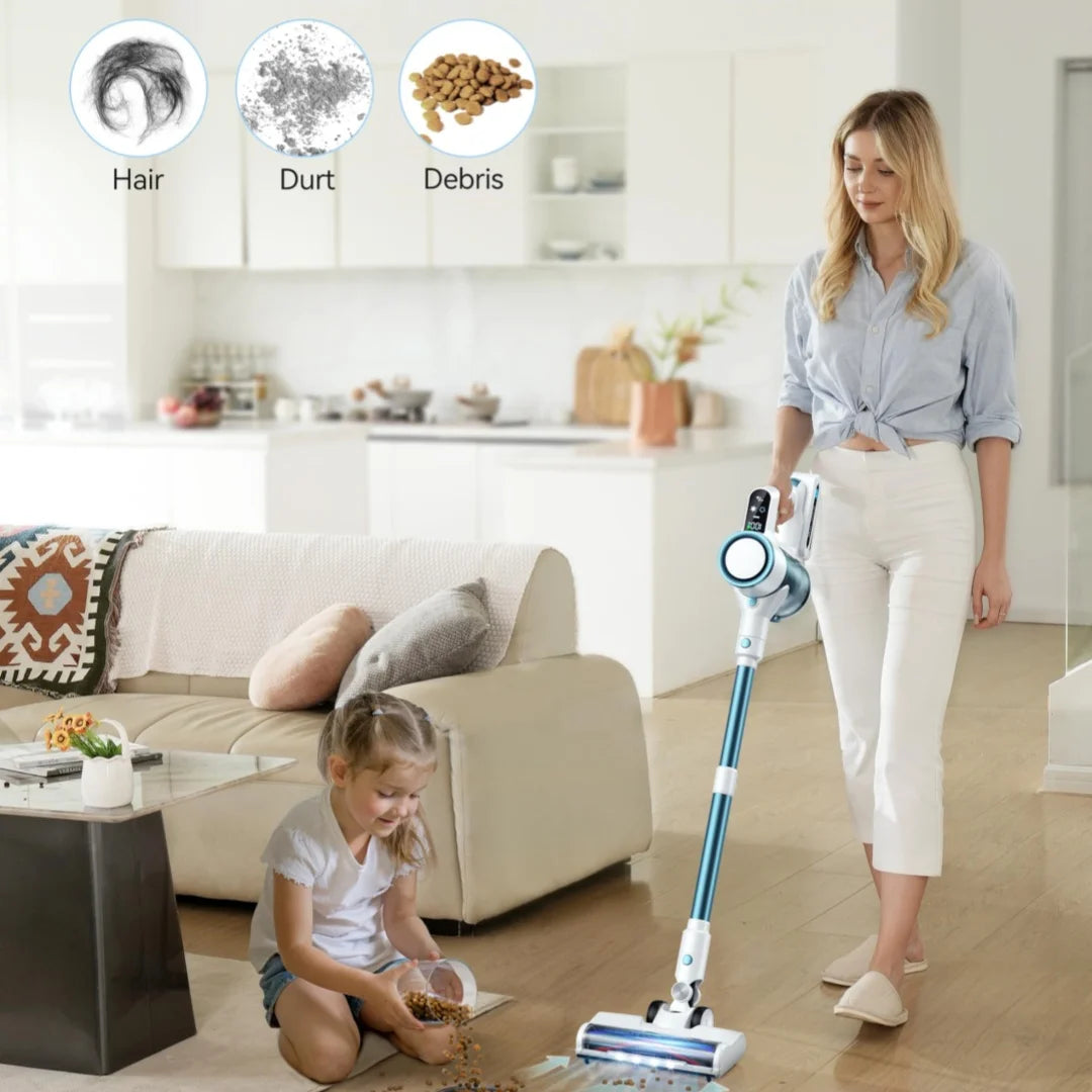 Cordless Vacuum Cleaner, 28kPa Stick Vacuum with LED Display, Powerful Vacuum Cleaner up to 40mins Runtime