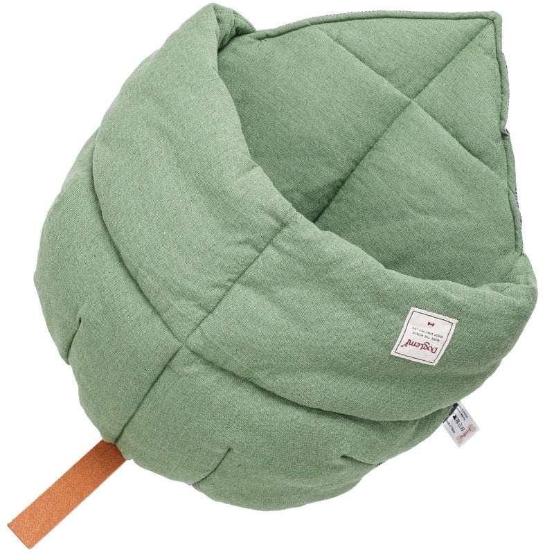 Cat Sleeping Bag, Linen Fabric Cat Bed Cave Leaf Nest, Soft Pet Bed with Non-Slip Bottom for Indoor Puppy and Kitten