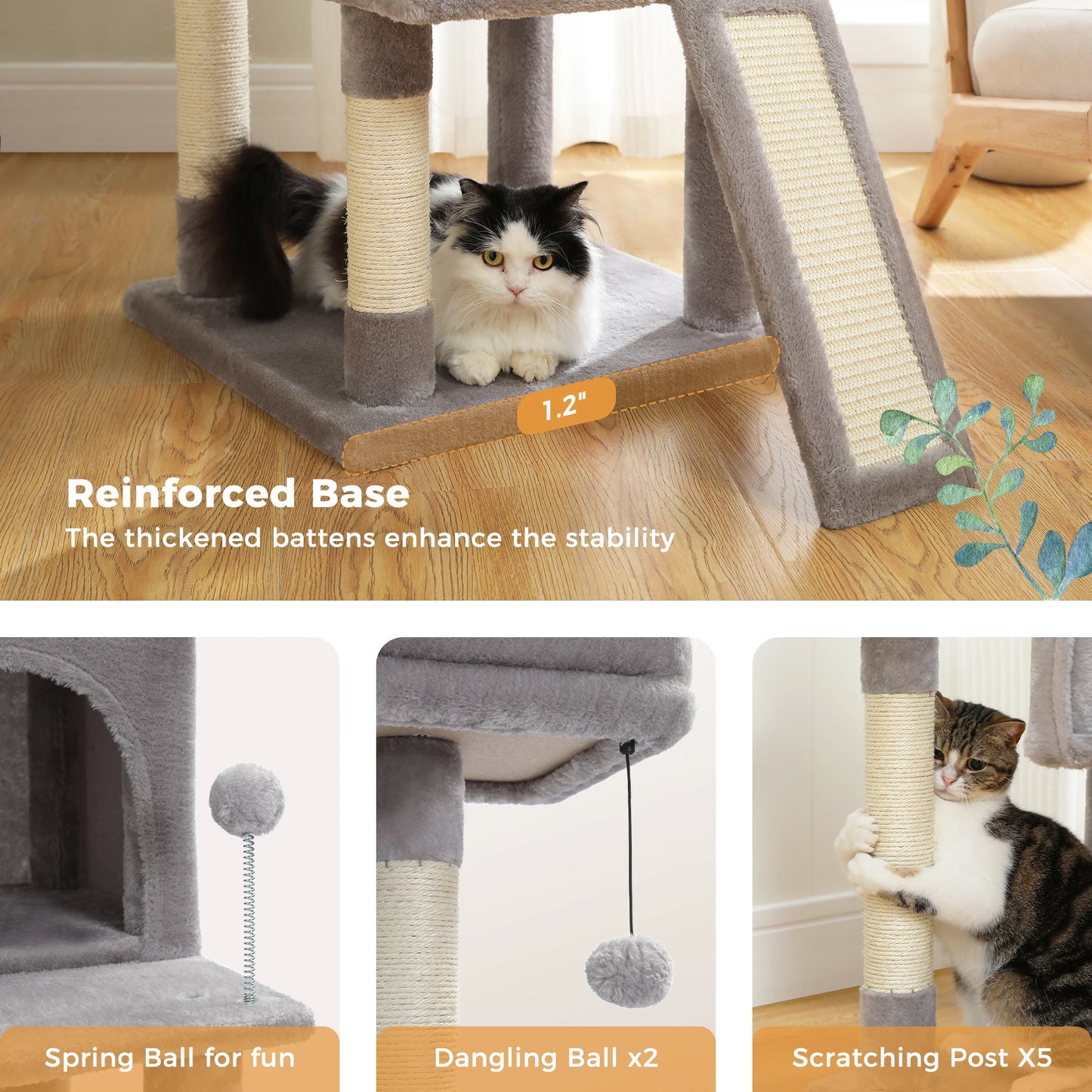 Free Shipping Multi-Level Cat Tree For Cats With Cozy Perches Stable Cat Climbing Frame Cat Scratch Board Toys Gray&Beige