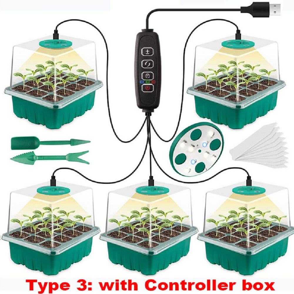 Full Spectrum LED Grow Light Seed Starter Trays Greenhouse Growing Lamp 12 Hole Per Tray Phytolamp for Indoor Plants Germinating
