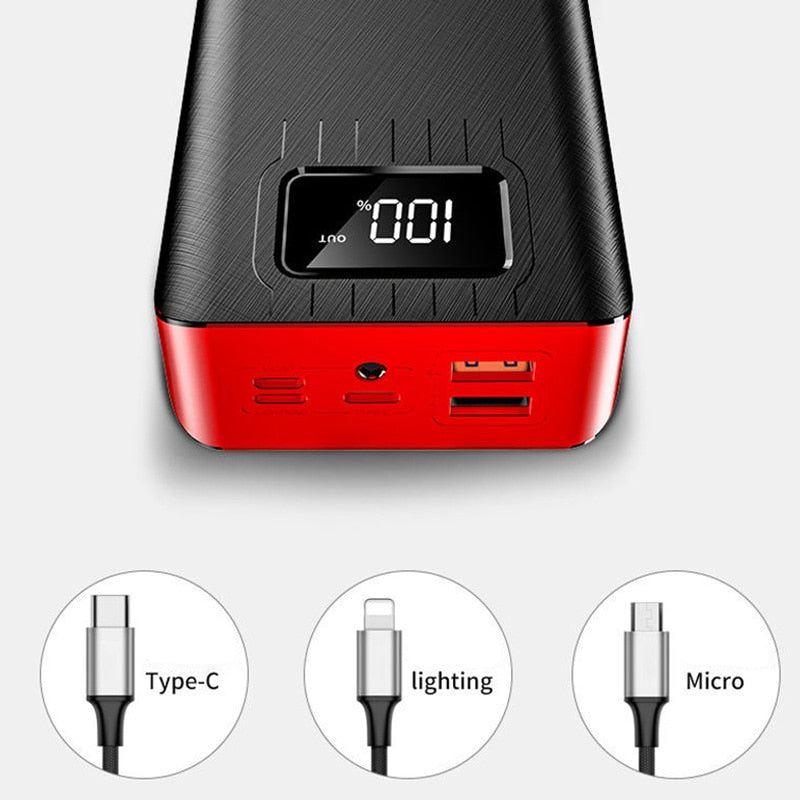 Fast Charging Power Bank Portable 30000mAh Charger 2.1A Digital Display External Battery Pack Flashlight for Xiaomi IPhone