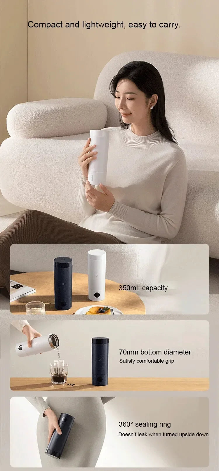 Xiaomi Mijia Portable Electric Heating Cup 2 Temperature LED Thermos 316 Stainless Steel Boiling Cup Kettle For Travel Coffee
