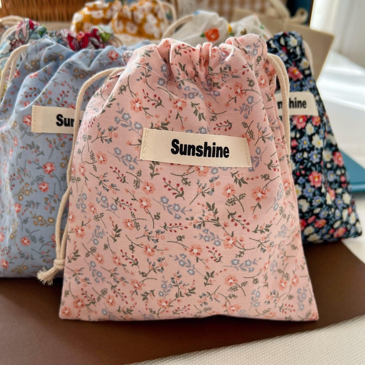 Printed Flower Mommy Bag Baby Diaper Bag Cotton Nappy String Pocket Stroller Carry Pack Travel Outdoor Diaper Storage Bag