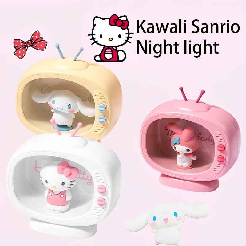 MINISO Sanrio Mini TV Nightlight Hello Kitty Sleep Light Kawaii Sleep Light Desktop TV Model Decoration Anime Collectible Dolls