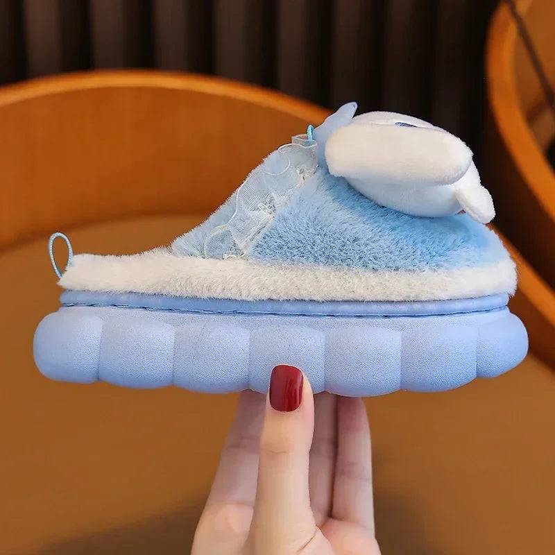 2024 New Winter Warm Cute Cartoon Indoor Mule Soft Non-slip Fluffy Slippers For Kids Teen Boys Girls Children Home Cotton Shoes