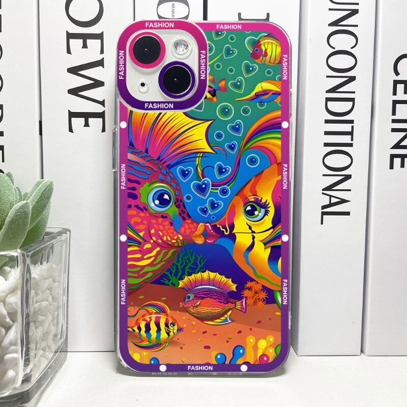 Lisa Frank Art Phone Case Telefoon For IPhone 14ProMax 13 14 12 11 Pro Max Mini Transparent Angel Eyes Cover