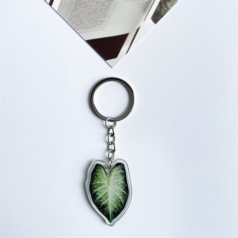 Rare Plant Acrylic Leaf Keychain Adasonii Leaf Foliage Key Chain Anthurium Plant Mom Gift Accessories for Car Keys Bag Charm