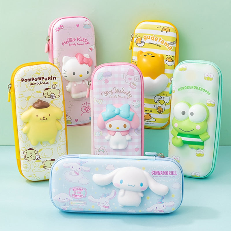 Sanrio PU Large Capacity Pencil Case Kawaii HelloKitty Cinnamoroll Melody School Pencils Bag Pouch Pen Case Supplies Stationery