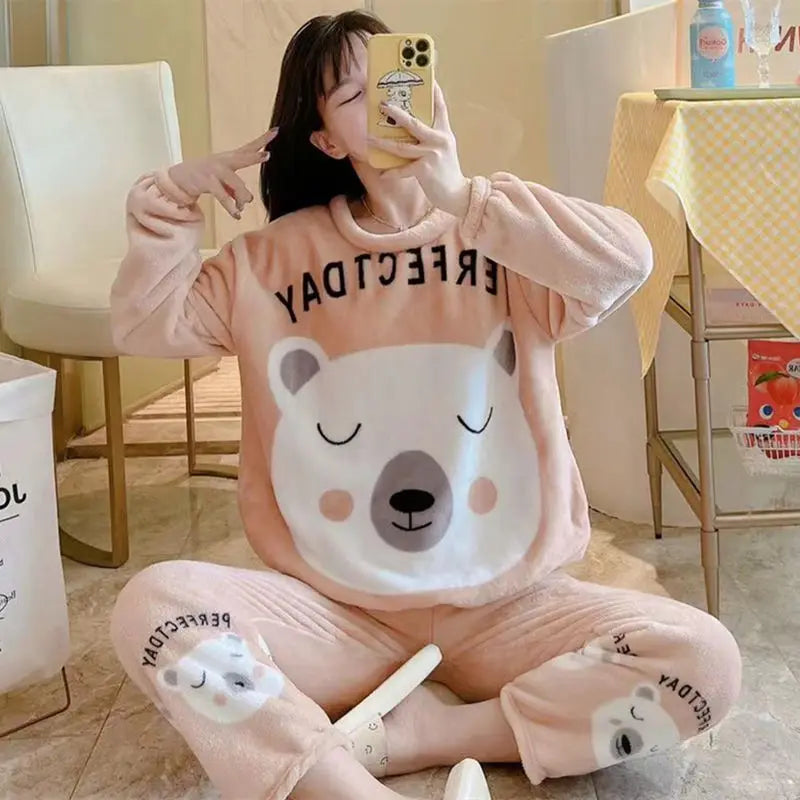 Hot Kawaii Hello Kitty Coral Velvet Pajamas Long-Sleeved Y2K Sanrio Tops Girls Pajama Pants Cute Cotton Jacket Casual Home Wear