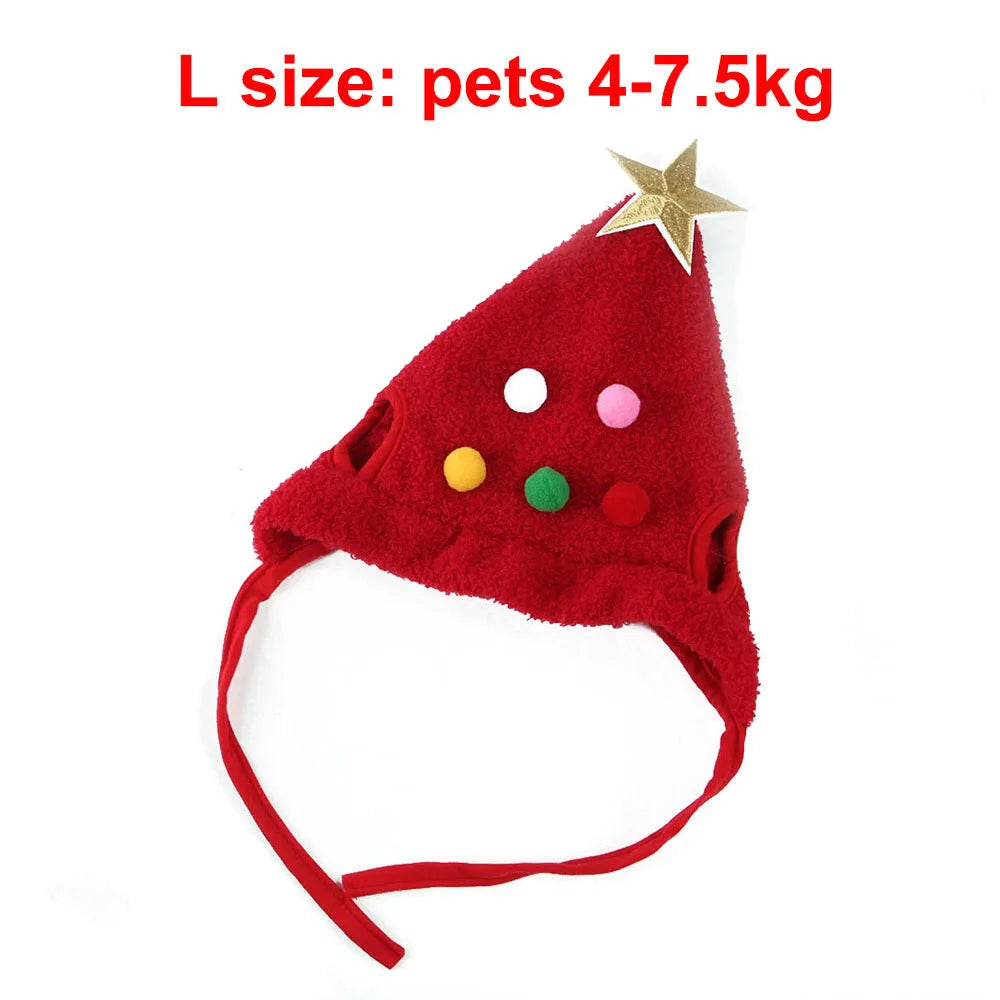 Christmas Puppy Dog Cat Costume Xmas Cat Santa Elk Hat with Bandana Bib Scarf Set Cat Accessories Pet Holiday Dress Up Supplies